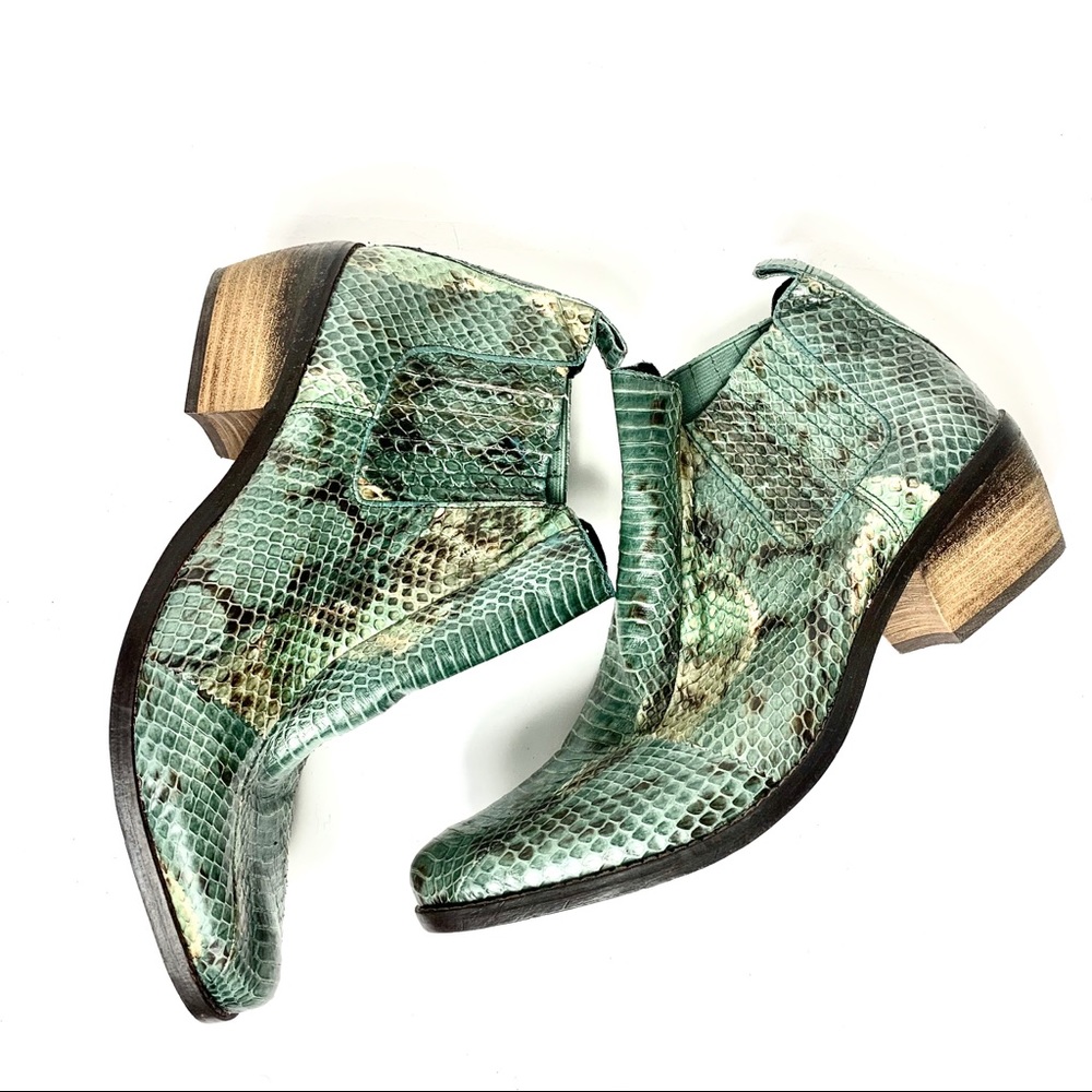 Vince Camuto. Green snake skin cowboy booties